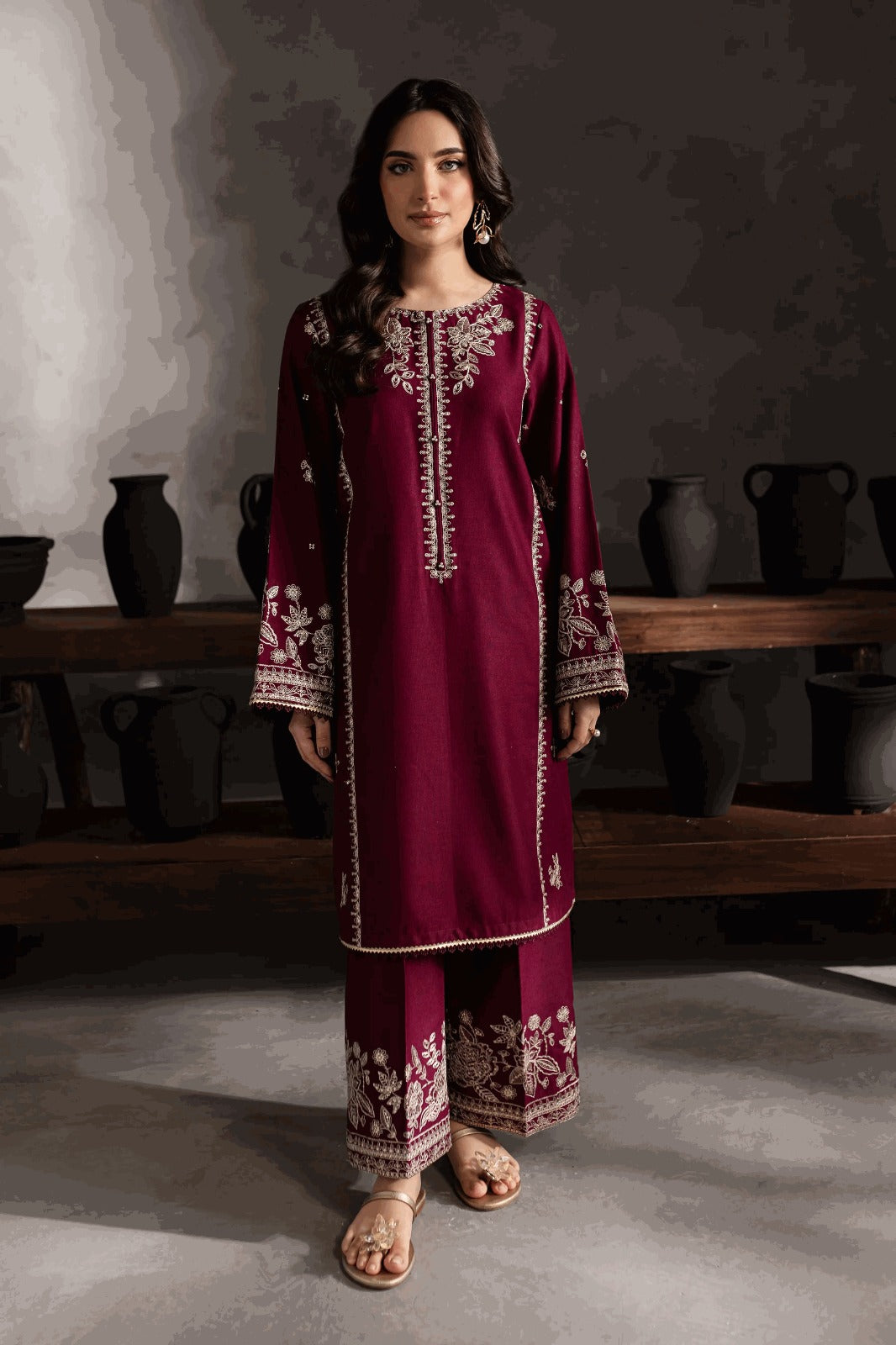 CRANBERRY Embroided 2 pc