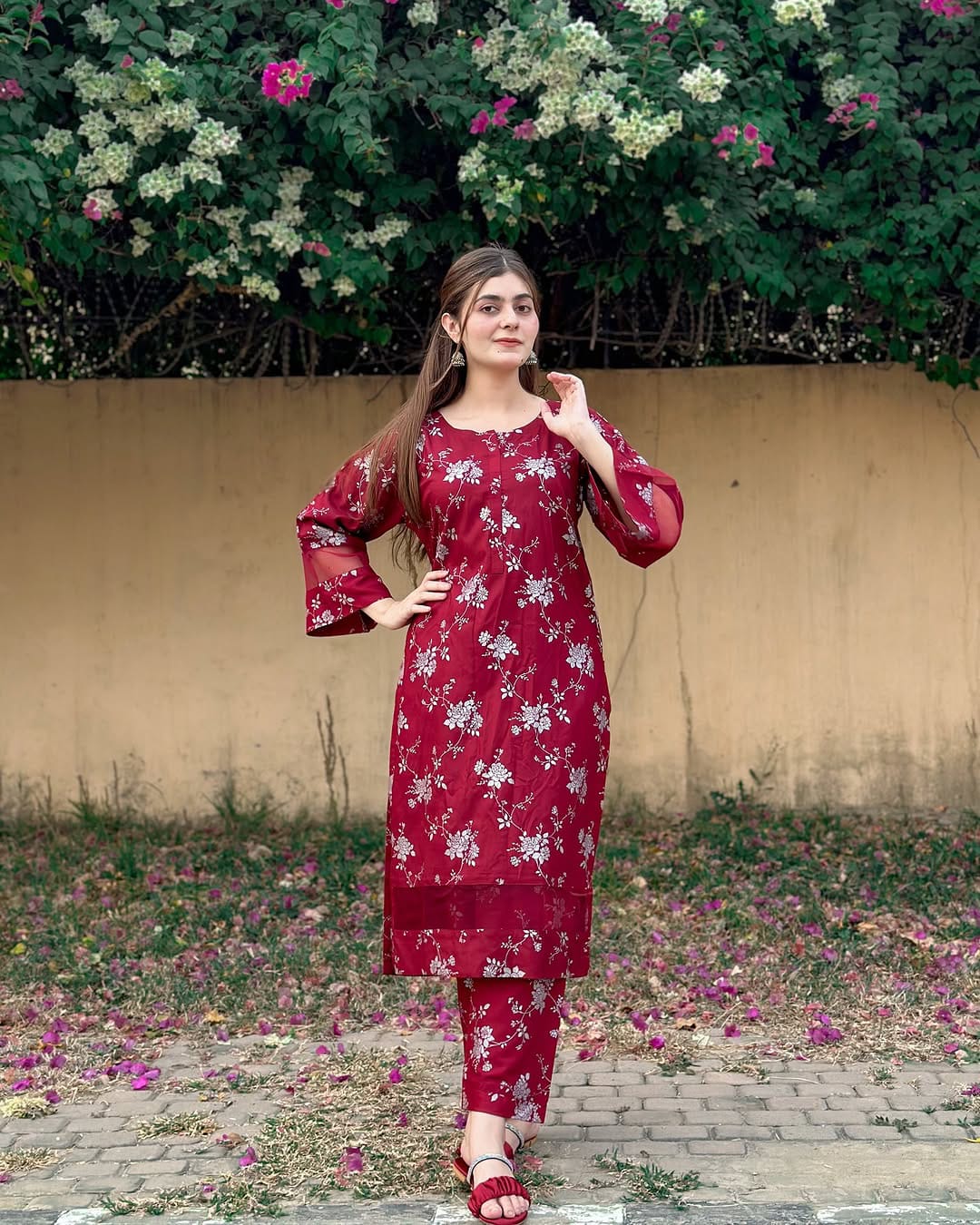 Maroon floral printed Co-Ord sets
