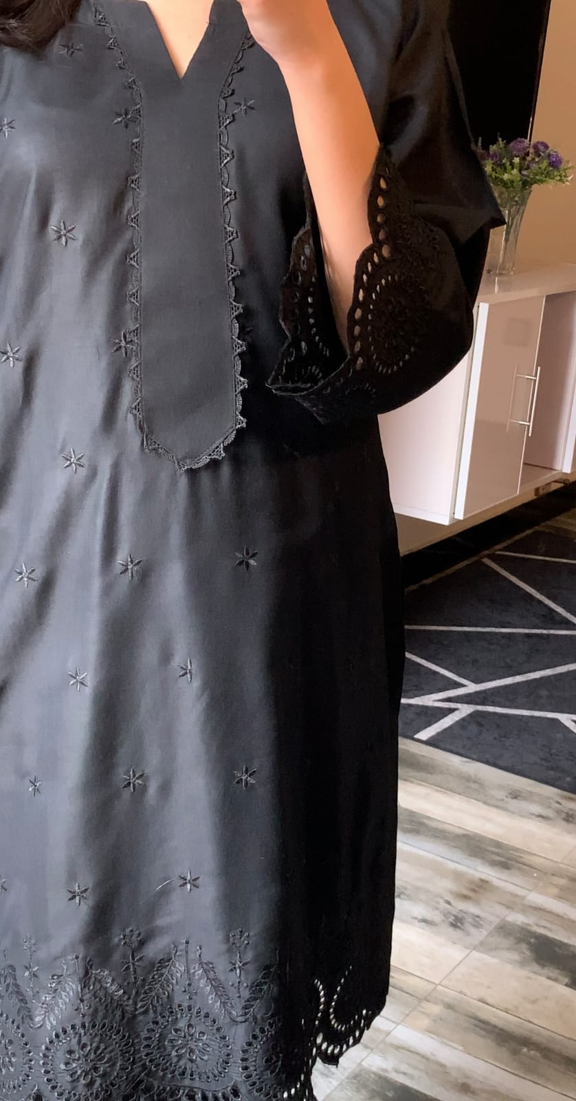 Black cut work  Embroided 2 piece stitch