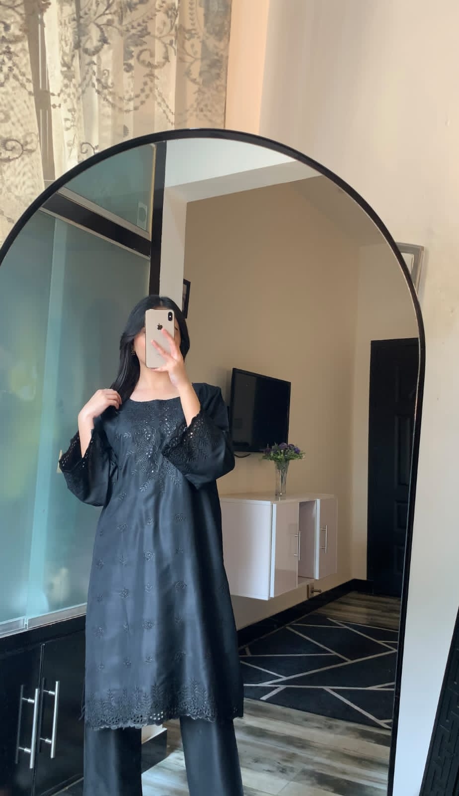 Black cut work  Embroided 2 piece stitch