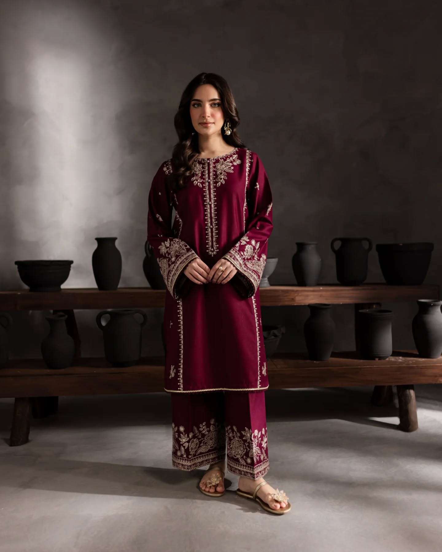 CRANBERRY Embroided 2 pc
