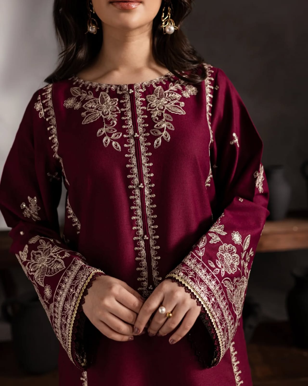 CRANBERRY Embroided 2 pc